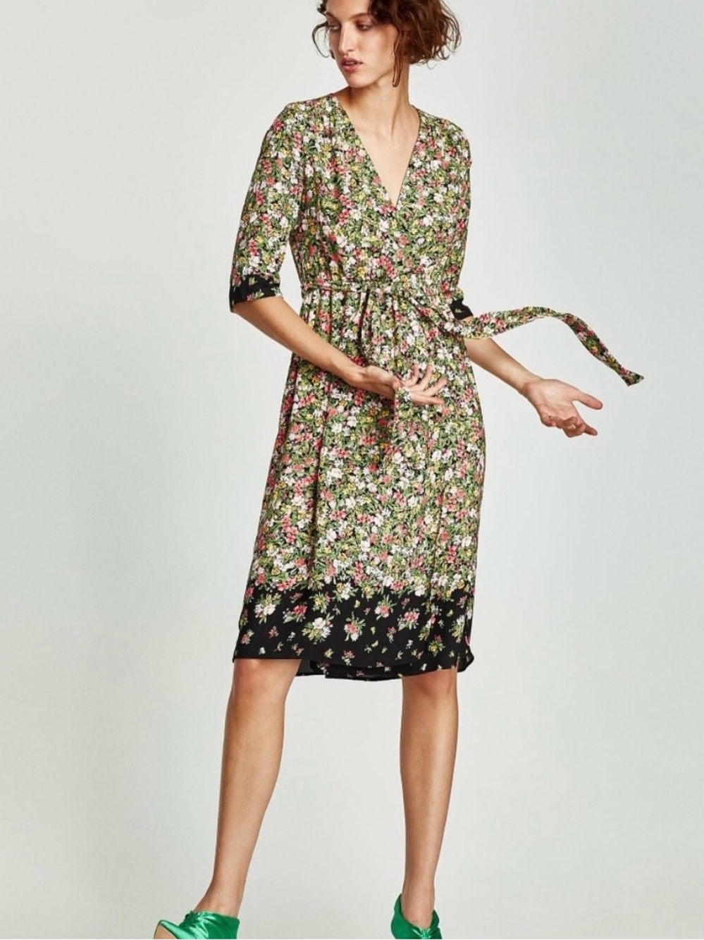 Zara Floral Midi Wrap Dress